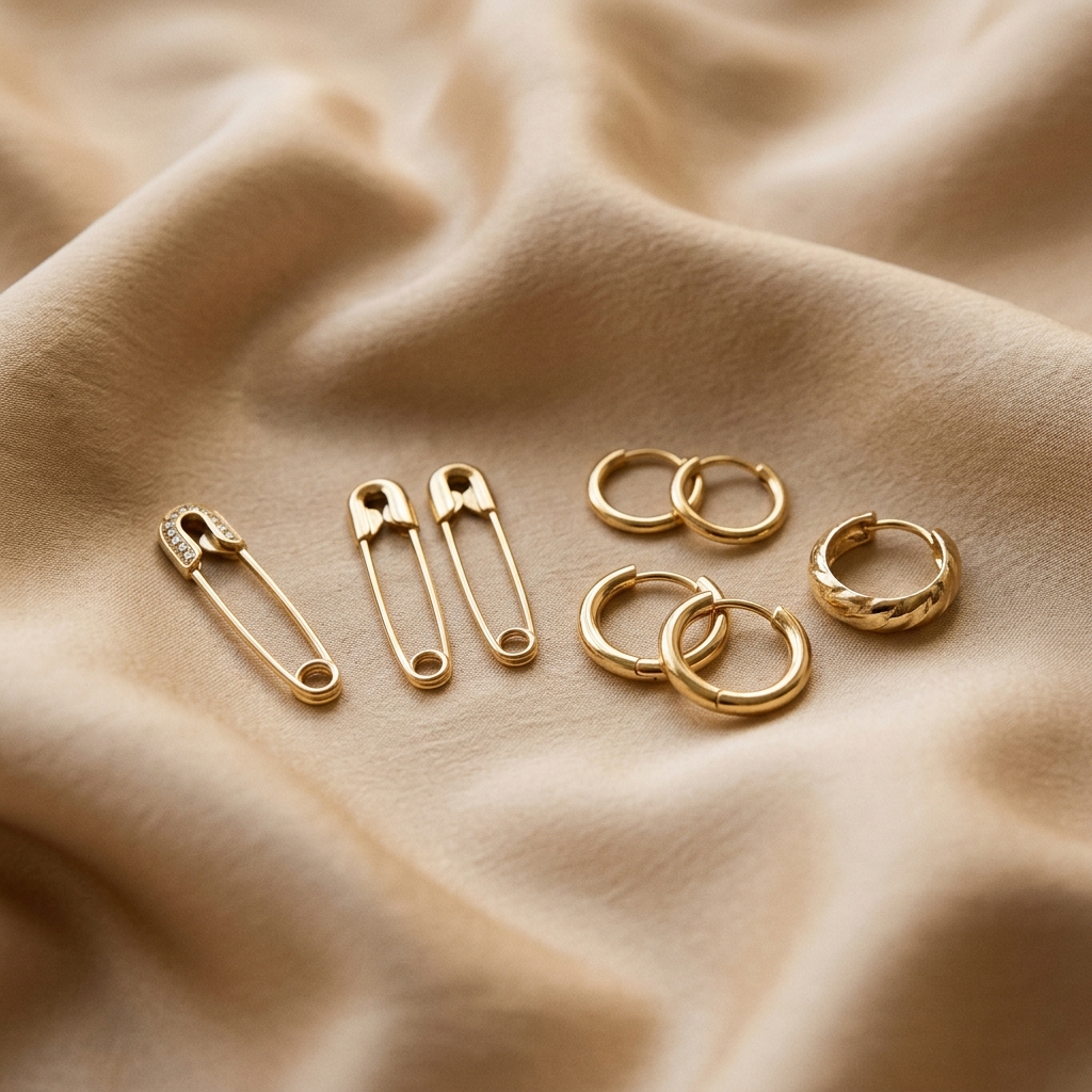 Auric & ice 14k solid gold safety pin earrings