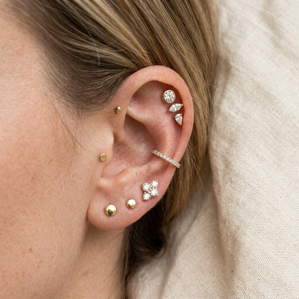 Auric & ice 14k gold flatback ear stack