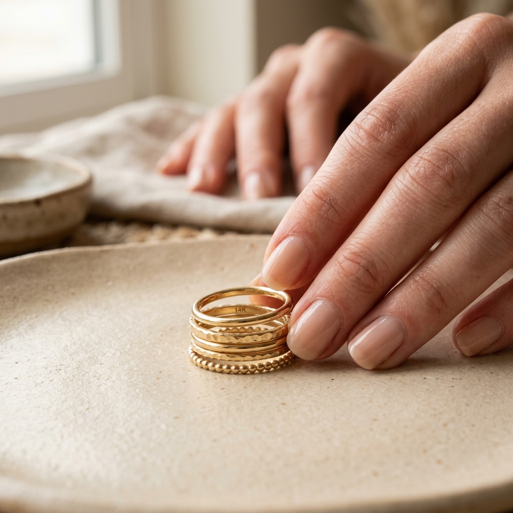 Auric & ice minimalist 14k gold stacking rings