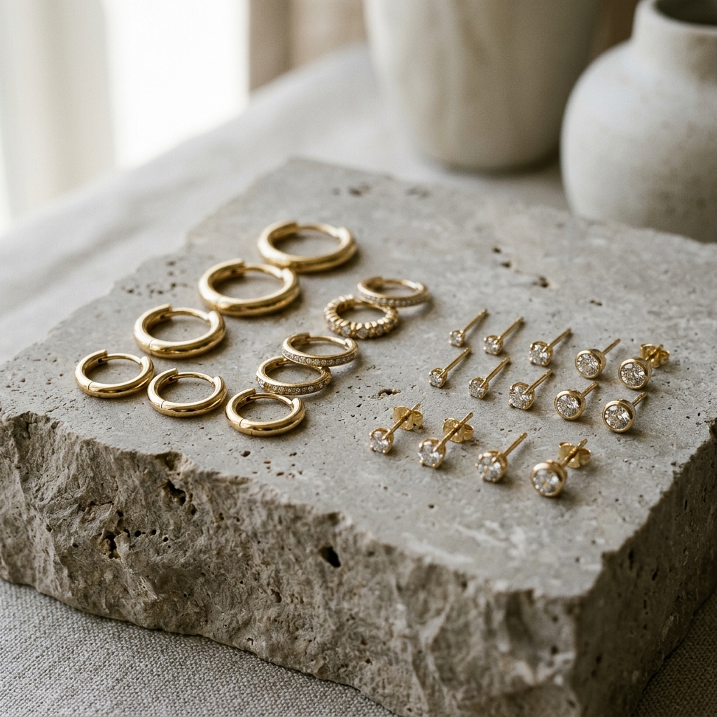 Auric & ice 14k gold clickers & diamond studs